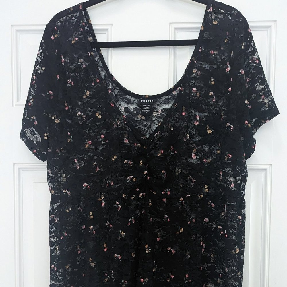 Black Sheer Lace Babydoll Top